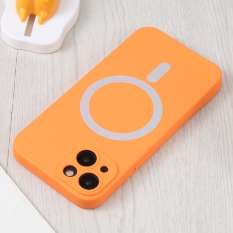 Противоударный чехол Liquid Silicone Full (Magsafe) для iPhone 15 Plus - оранжевый