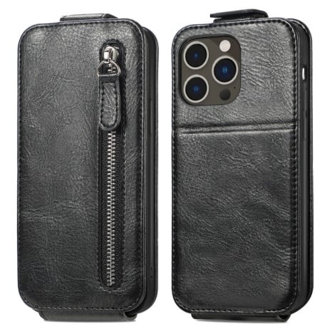 Флип-чехол Zipper Wallet Vertical для iPhone 15 Pro - черный