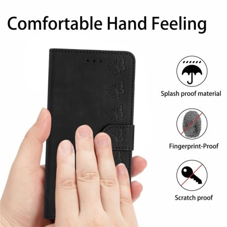 Чехол-книжка Seven Butterflies Embossed Leather для Motorola Edge 50 5G - черный