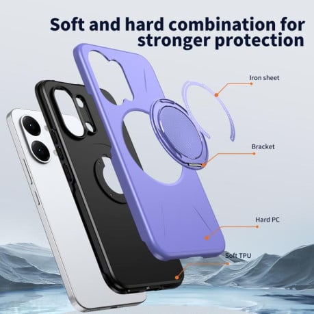 Чохол Metal Rotation Holder MagSafe TPU Hybrid PC з металевим поворотним тримачем і MagSafe на Xiaomi Redmi Turbo 5 Max 5G / Poco X8 Pro Max 5G — фіолетовий