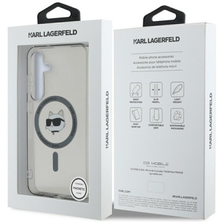 Оригинальный чехол Karl Lagerfeld Button Choupette Head Printed Logo MagSafe для Samsung Galaxy S25 - Black