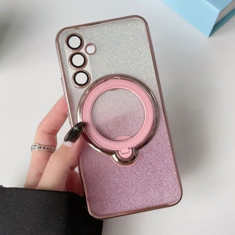 Протиударний чохол Rotation MagSafe Holder Gradient Glitter TPU для Samsung Galaxy A55 - рожевий