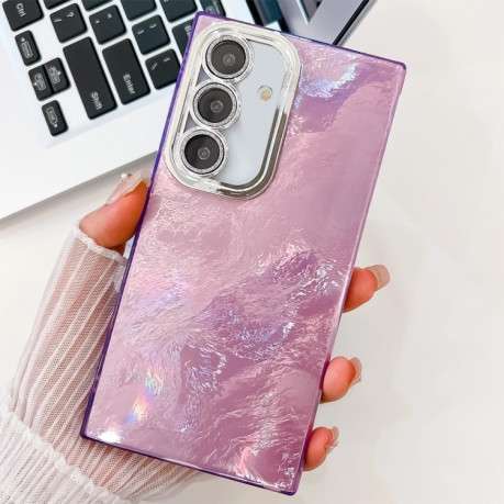 Противоударный чехол Plating Glitter Texture TPU with Lens Film для Samsung Galaxy S25 5G - Purple Tinfoil Texture