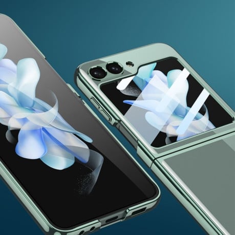 Противоударный чехол GKK Electroplating + Glass для Samsung Galaxy  Flip 6 - синий