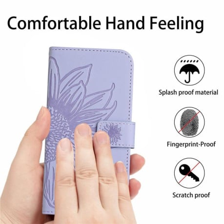 Чохол-книжка Skin Feel з малюнком соняшника на Samsung Galaxy A07 5G - фіолетовий