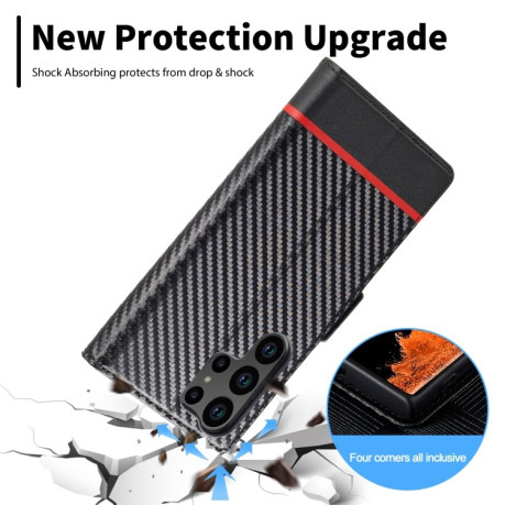 Чехол-книжка LCIMEEKE Carbon Fiber для Samsung Galaxy S25 Ultra 5G - Black