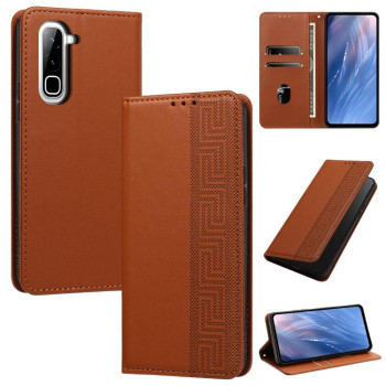 Чохол-книжка з еко-шкіри Escase з тисненим візерунком та RFID-захистом на Infinix Hot 70 — коричневий
