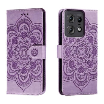 Чехол-книжка Sun Mandala Embossing Pattern для Motorola Edge 50 Pro - фиолетовый