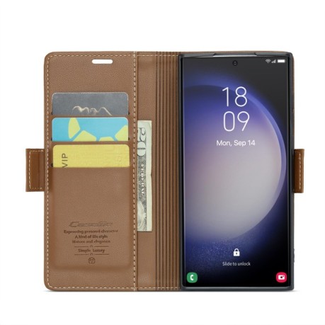 Чохол-книжка CaseMe 023 Butterfly Buckle Litchi RFID Anti-theft Leather для Samsung Galaxy S24 Ultra - коричневий
