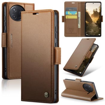 Чохол-книжка CaseMe 023 Butterfly Buckle Litchi Texture RFID Anti-theft Leather для Xiaomi Poco F7 Pro / F7 Ultra - коричневий