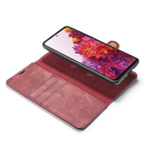 Кожаный чехол-книжка DG.MING Crazy Horse Texture на Samsung Galaxy S20 FE - красный