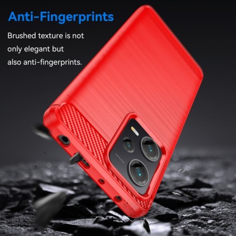 Противоударный чехол Brushed Texture Carbon Fiber на Xiaomi Redmi Note 12 Explorer - красный