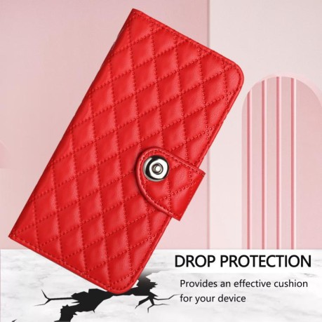 Чехол-книжка Rhombic Texture Flip Leather для Xiaomi Redmi Note 14 Pro 4G - красный