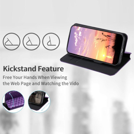 Чехол-книжка Stylus Cubic Grid Texture Flip Leather для Motorola Edge 60 - фиолетовый