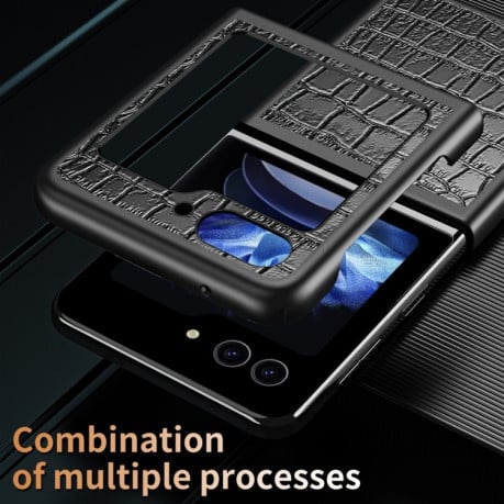 Протиударний чохол Crocodile Texture Leather Folding для Samsung Galaxy Flip 5 - чорний