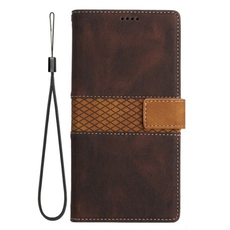 Чохол-книжка Grid Stitching Leather Phone Case with Lanyard для iPhone 16e - коричневий