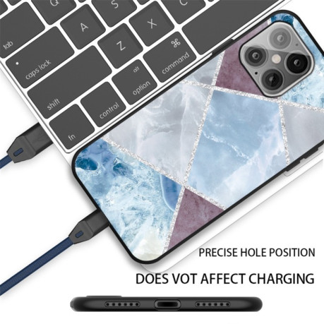 Противоударный чехол Frosted Fashion Marble для iPhone 13 Pro - Light Blue Square