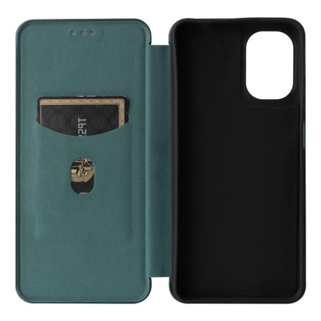Чехол-книжка Carbon Fiber Texture на Motorola Moto G05 / E15 - зеленый