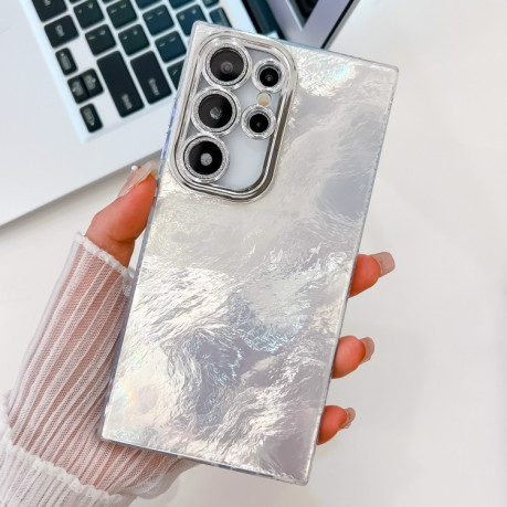 Протиударний чохол Plating Glitter Texture TPU with Lens Film для Samsung Galaxy S25 Ultra 5G - White Tinfoil Texture