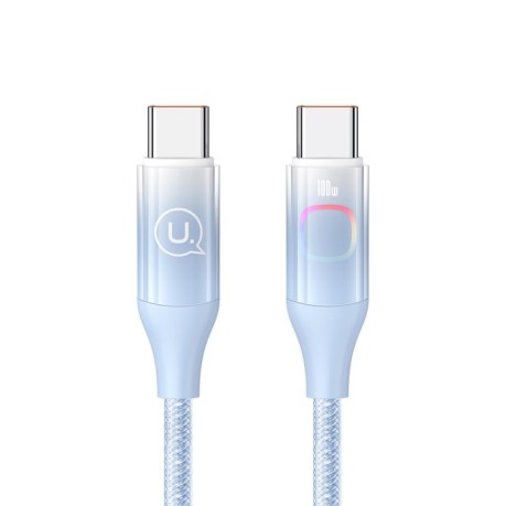 Кабель USAMS US-SJ640 1.2m Type-C to Type-C PD100W Fast Charging Cable with Colorful Light - синий