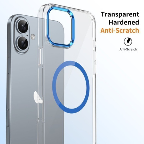 Противоударный чехол Ice Feel HD Transparent MagSafe PC для iPhone 16 Plus - синий