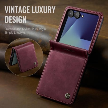 Чохол-книжка CaseMe 033 із фактурою Calf та захистом від сканування RFID на Samsung Galaxy Filp 7 5G - червоний