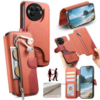 Чохол-книжка Twill Fabric з MagSafe RFID+кишеня на Realme GT 8 Pro — помаранчевий