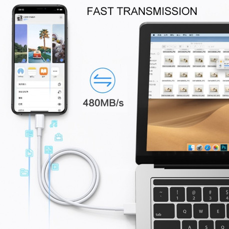 Зарядный кабель USB Sync Data / Charging Cable for iPhone, iPad, Length: 2m - белый