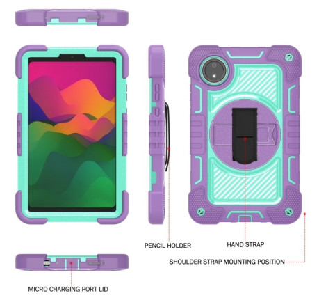 Протиударний чохол Acrylic 360 Degree Rotation Holder Leather для Redmi Pad SE 8.7 2024 - Purple + Mint Green
