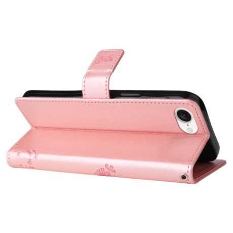 Чехол-книжка Happy Cat Pattern для iPhone 16e - розовое золото
