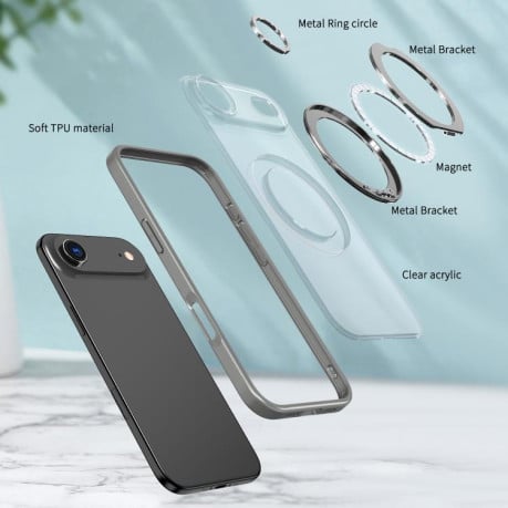 Чехол kalebol с MagSafe и подставкой 360 Metal Ring Holder на iPhone Air - Gray