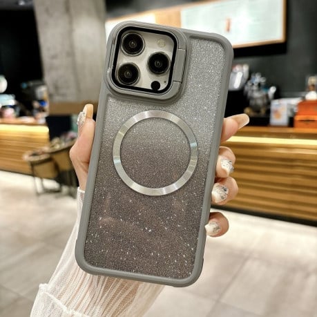 Чохол протиударний CD-grain Gradient Glitter Magsafe Acrylic Hybrid TPU для iPhone 16 Pro - сірий