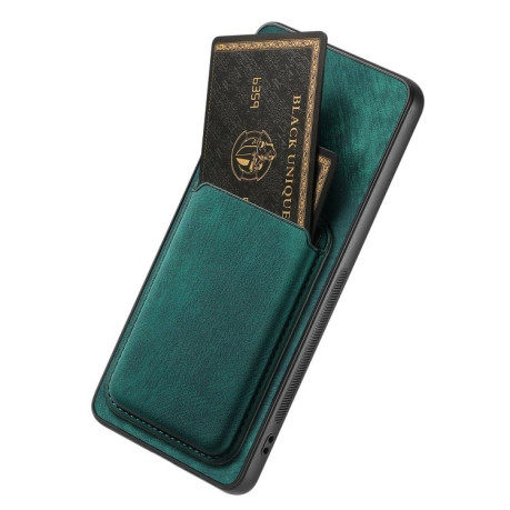Противоударный чехол Retro Leather Card Bag Magnetic для OPPO A38 4G / A18 4G - зеленый