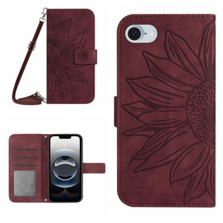 Чохол-книжка Skin Feel Sun Flower для iPhone 16e - винно-червоний