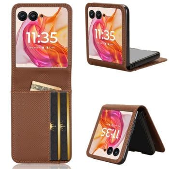 Протиударний чохол Card Slot PU Leather PC для Motorola Moto Razr 50 Ultra - коричневий