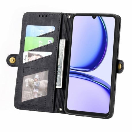 Чохол-книжка Geometric Zipper Wallet Side Buckle Leather для Realme Note 50 - чорний