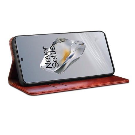 Чехол-книжка Simple Wax Crazy Horse для OnePlus 12 - коричневый