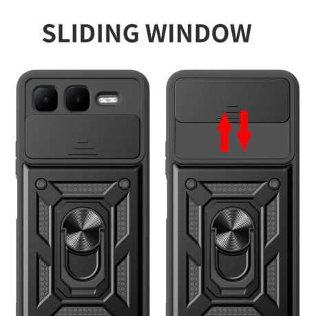 Чехол со шторкой на камеры Sliding Camshield и кармашком для карт на Infinix Smart 10 Plus 4G - синий