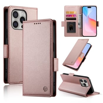 Чехол-книжка Side Buckle Magnetic Frosted Leather для iPhone 16 Pro - розовое золото