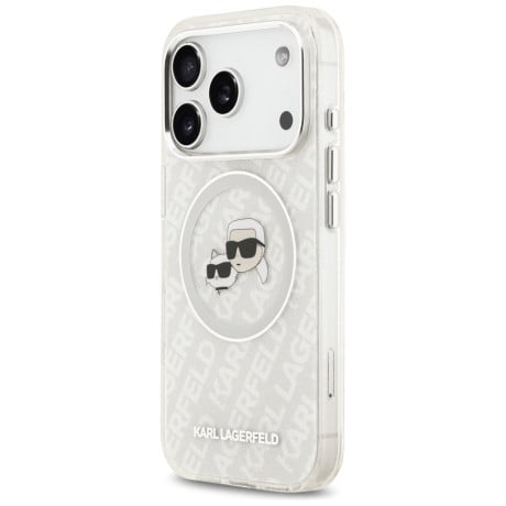 Оригинальный чехол Karl Lagerfeld IML Glitter Karl&amp;Choupette Heads Logo с MagSafe на iPhone 17 Pro Max - Gray