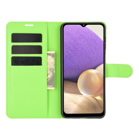 Чехол-книжка Litchi Texture на Samsung Galaxy A32 5G- зеленый