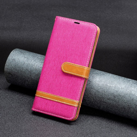 Чехол-книжка Color Matching Denim Texture на Xiaomi Redmi Note 12 4G - пурпурно-красный