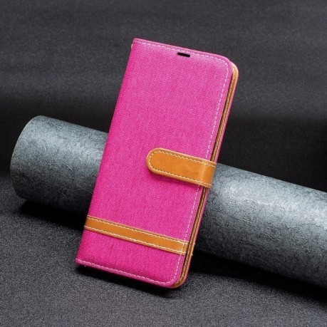 Чехол-книжка Color Matching Denim Texture на Xiaomi Redmi Note 13 Pro 4G / Poco M6 Pro 4G- пурпурно-красный