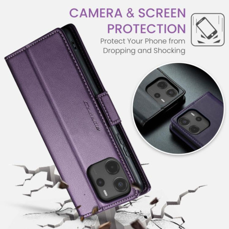 Чехол-книжка CaseMe 023 Butterfly Buckle Litchi Texture RFID Anti-theft Leather для Xiaomi Redmi Note 14 4G 164.84mm - фиолетовый