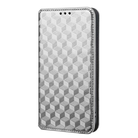 Чехол-книжка Cubic Grid Texture Flip Leather для OPPO Reno13 Pro 5G - серебристый