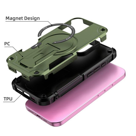 Противоударный чехол MagSafe Holder Armor PC Hybrid для iPhone 17 - зеленый