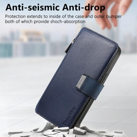 Чехол-книжка CaseNeo MagSafe RFID Anti-theft Zipper Wallet Retro Leather для Realme GT 7 Pro - синий