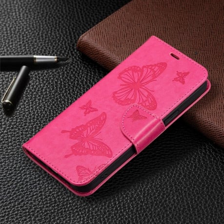 Чехол-книжка Butterflies Pattern для Samsung Galaxy A15 5G - пурпурно-красный