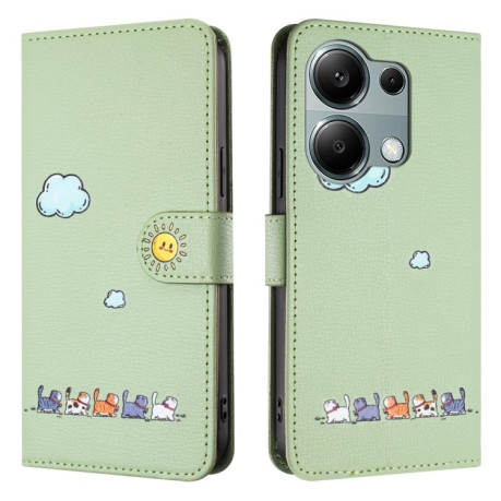 Чехол-книжка Cartoon Cats Leather для Xiaomi Redmi Note 13 Pro 4G / Poco M6 Pro 4G - зеленый