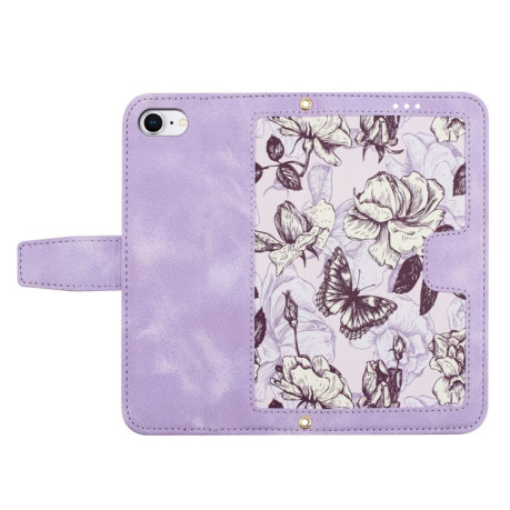 Чехол-книжка Floral Pattern Leather для iPhone 16e - фиолетовый